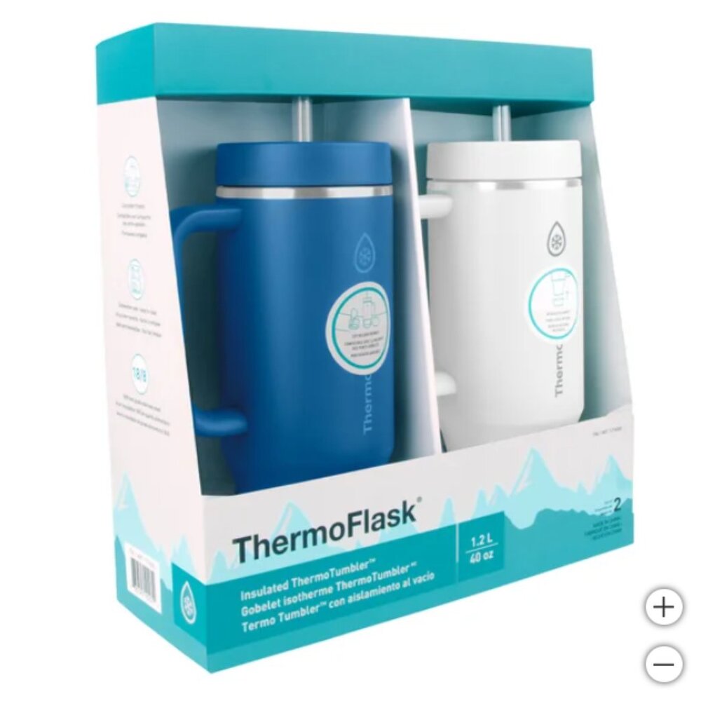 40 oz ThermoFlask Tumbler 2 Pack Blue/White - Picture 4 of 6